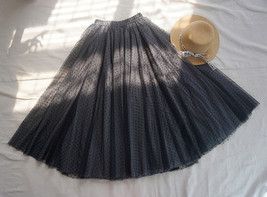 GRAY Dot Tulle Midi Skirt Women's Custom Plus Size Fluffy Tulle Skirt image 6