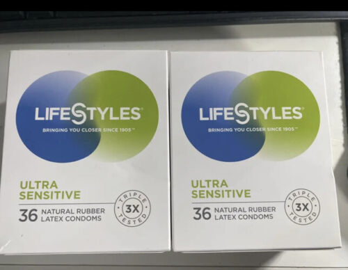LOT OF 2 Lifestyles Ultra Sensitive Latex Condoms 36 Count EXP 02/28 2027 - $18.37