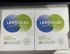 LOT OF 2 Lifestyles Ultra Sensitive Latex Condoms 36 Count EXP 02/28 2027 - £14.46 GBP