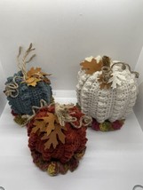 Set Of 3 Small Crochet Pumpkins (Linen, Blue Spruce,Terra Cotta) - £23.53 GBP