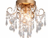 Mini Chandelier Crystal Ceiling Light,Small Flush Mount Gold Light Fixtu... - $71.99