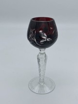 Vintage Cut To Clear Bohemian Czech Crimson Crystal Goblet Wine Stem 5 3... - $54.82 CAD