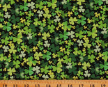 Cotton Lucky Green Four-Leaf Clovers on Black Fabric Print by the Yard D... - $12.95