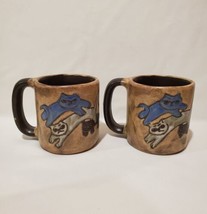 Pair Of MARA Mexico Stoneware Pottery Coffee Soup Mugs Large 16 oz Cats Playing - £38.51 GBP