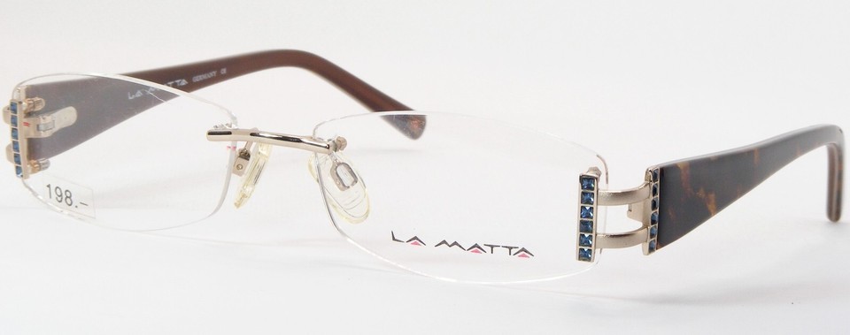 LA MATTA ECSTASY 2 Pale Gold w/ Blue Stones UNIQUE RARE EYEGLASSES 53-16... - $137.58
