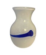 IKEA Ingegerd Råman White Opaline Art Glass Vase Blue Swirl Scandinavian... - $31.50