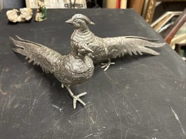 Pair Antique Silverplated Over Brass Peacock Or Pheasant statue-11”x5.5”... - £236.32 GBP