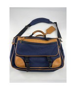 Vintage LL Bean Bag Blue Tan Waxed Canvas Laptop School 18 x 12 Work Career - $98.89