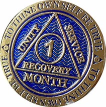 1 Month AA Medallion Dusty Blue Color Gold Plated 30 Day Chip - £10.25 GBP