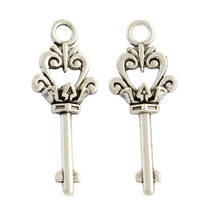 Key Charms Antiqued Silver 2 Sided Skeleton Keys Crown Top 10/25pcs Steampunk - £2.73 GBP+