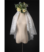 Elbow Length Wedding Bridal Veils Layer Moon Star Pattern Lace Tutu Whit... - $39.99