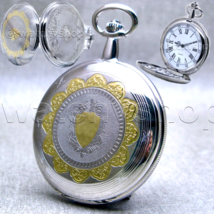 Pocket Watch Silver Color Solid Brass Big 50 MM for Men with Fob Chain Box P118 - £21.70 GBP