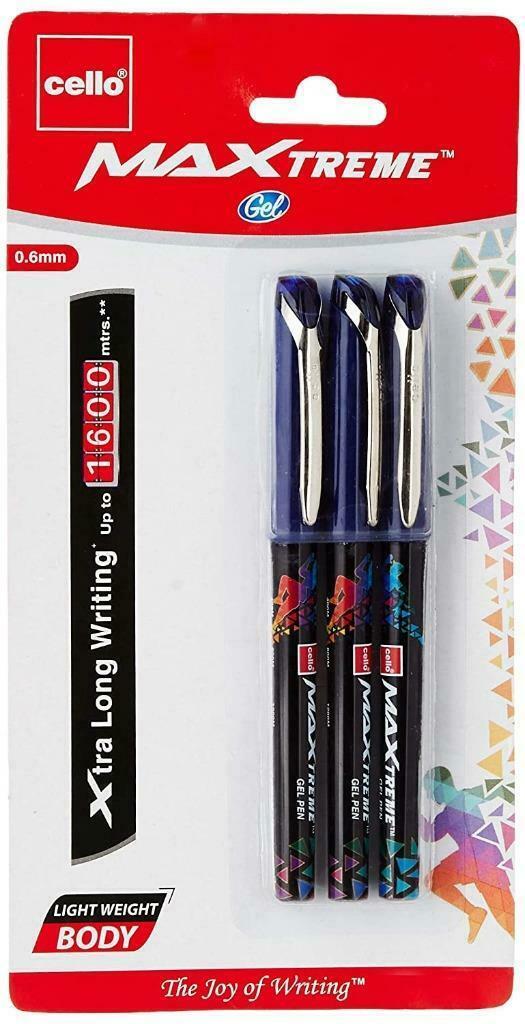 Primary image for Pack of 3 Blue Ink Bliste Cello Maxtreme Gel Pen Student School Office Work Fun