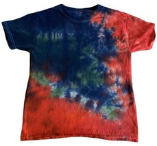 Hanes Boys Navy Blue Green Red Tie Dye Short Sleeve Shirt 6 - £6.25 GBP