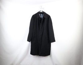 Vtg 60s Rockabilly Mens 42R Distressed Wool Trench Coat Rain Jacket Black USA - £70.42 GBP