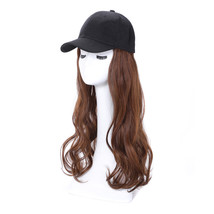 Women Body Wave Baseball Cap Wig Light Brown Synthetic Hair 24 Inches - £18.97 GBP