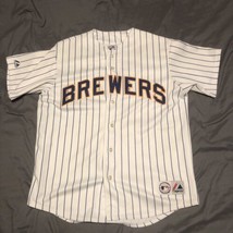 Milwaukee Brewers Authentic Majestic MLB Baseball Jersey Sewn L White Vintage - £26.04 GBP