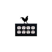 Village Wrought Iron EOOOO-1 8.25 Inch Rooster-Quad. Outlet Cover, Black - £13.34 GBP