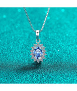 GRA Certified Oval Cut Sapphire Halo 1ct Moissanite S925 Pendant Necklace - $5,079.82 MXN