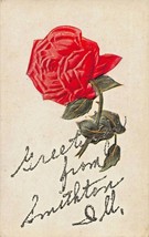 Greetings From Smithton ILLINOIS-ROSE-GLITTER 1910s Postcard - £6.10 GBP