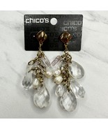 Chico&#39;s Zamora Beaded Dangle Post Gold Tone Earrings Pierced Pair - £7.78 GBP
