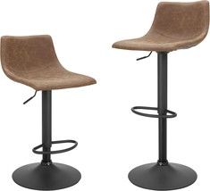 Finnhomy Bar Stools Set Of 2 Counter Height, Swivel Barstools With, Retro Brown. - £124.99 GBP