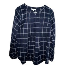 Skies are Blue Shirt Plaid Windowpane Womens Blue Button Front Long Sleeve Small - £17.82 GBP