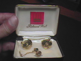 Richmond Hall Cuff Link and Tie Tack Set Golden Color Pearls in Presentation Box - £13.57 GBP