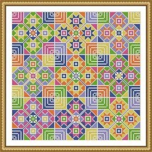 Vintage Pillow Multicolored Squares Design Counted Cross Stitch Pattern PDF - $5.00