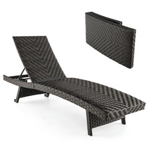Patio Folding Chaise Lounge Chair Outdoor Rattan Adjustable Recliner w/ Wheels - £205.23 GBP