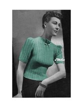 1940s High Neck, Puff  Sleeves Ribbed Sweater Jumper - Knit pattern (PDF 1051) - £2.94 GBP