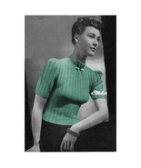1940s High Neck, Puff  Sleeves Ribbed Sweater Jumper - Knit pattern (PDF... - £2.94 GBP