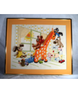 Sunset Nursery Crewel Large 1980 Finished Framed Animals Blocks Sun 18" ... - $24.70