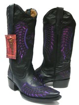 Womens Western Wear Boots Black Leather Purple Sequins Wings Size 4.5, 5... - $97.00