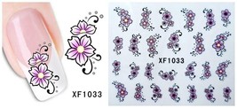 Nail Art Water Transfer Sticker Decal Stickers Pretty Flowers Pink Green XF1033 - £2.39 GBP