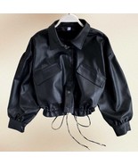 Women’s Black Real Leather Cropped Jacket – Genuine Leather Bomber with ... - $189.99