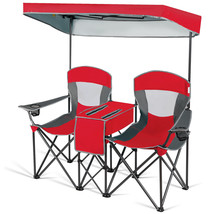Portable Folding Camping Canopy Chairs Double Sunshade Chair W/Cup Holder Red - £162.06 GBP