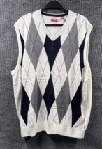 IZOD Golf Argyle White Blue Sweater VEST Mens 2XLT Cotton Sleeveless Pullover - £20.61 GBP