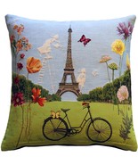 Eiffel Tower in Spring Tapestry Throw Pillow, with Polyfill Insert - £64.25 GBP