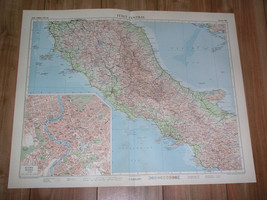 1956 Vintage Map Of Central Italy Lazio / Scale 1:1,000,000 / Rome Inset Map - £20.26 GBP