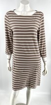 Garnet Hill Cotton Shift Dress 12 Brown White Striped Pockets 3/4 Sleeve Womens - £35.60 GBP