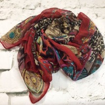 Red 38” Square Scarf Wrap Shawl Caravan Through The Desert Print Womens ... - $14.84