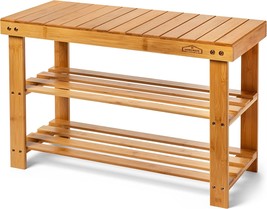 Homemaid Living Bamboo 3 Tier Shoe Rack Bench, Premium Shoe, Natural Bamboo - £45.13 GBP