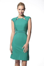 Nanette Lepore Green Sleeveless Studded Cutout Stretch Sheath Dress M 6 ... - $67.56