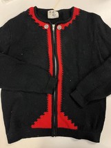 Vintage Alice Kaye Red &amp; Black Women&#39;s Zip Up Knit Holiday Christmas Swe... - £21.01 GBP