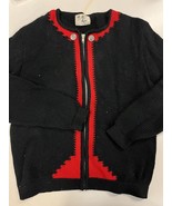 Vintage Alice Kaye Red &amp; Black Women&#39;s Zip Up Knit Holiday Christmas Swe... - £21.04 GBP