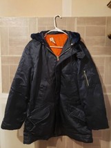 Flight Jacket Vintage Adult Bomber Coat Size Medium Hooded Fur Blue - £63.90 GBP