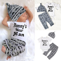 USA 3Pcs Newborn Baby Boy Romper Jumpsuit +Pants Hat Outfits Clothes 0-1... - £11.18 GBP