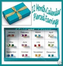 Earring All In 1 Calendar 12 Pair Stud Birthstone Colors Earrings--New Old Stock - £18.75 GBP