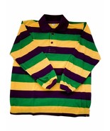 Child Large Mardi Gras Stripe Purple Green Yellow Long Sleeve Polo Shirt - £20.69 GBP